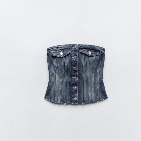 ❌️SOLD❌️CORSET STYLE DENIM TOP TRF SIZE XL - Picture 11 of 12